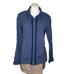 MOUNTAIN HARDWEAR Blue Button Up Shirt Roll Tab Sleeves Straight Hem Size 14
